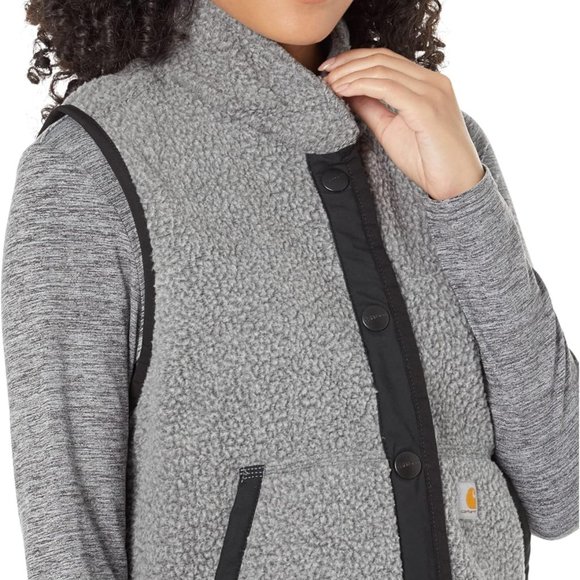 Carhartt Women’s Relaxed Fleece Snap Front Vest Sherpa Grey Black Various Sizes - Picture 4 of 4